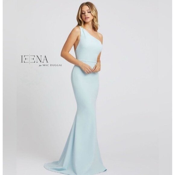 NWT Ieena Mac Duggal Formal Dress Size 8 Powder Blue One Shoulder Backless 26266